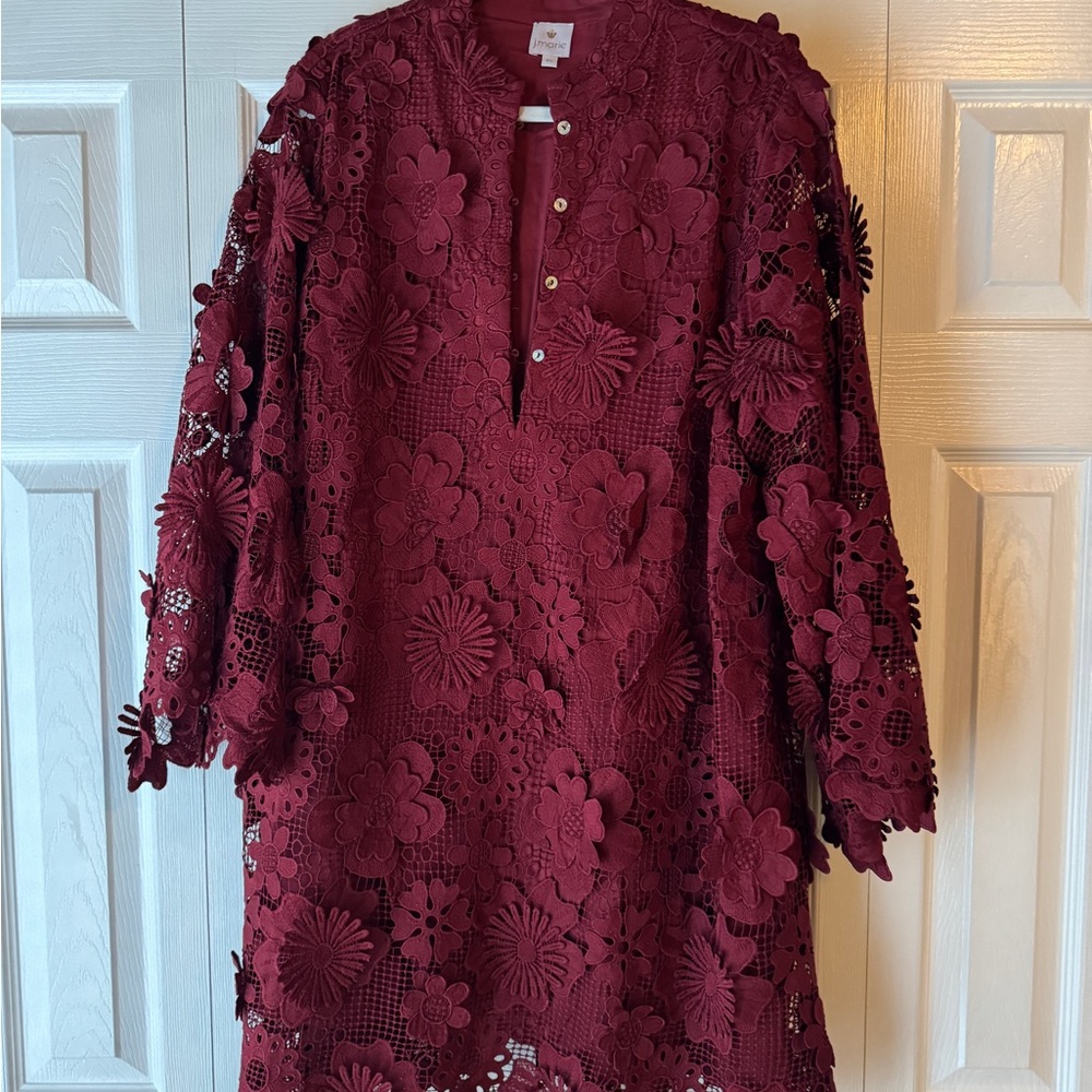 Burgundy Floral Lace Dress